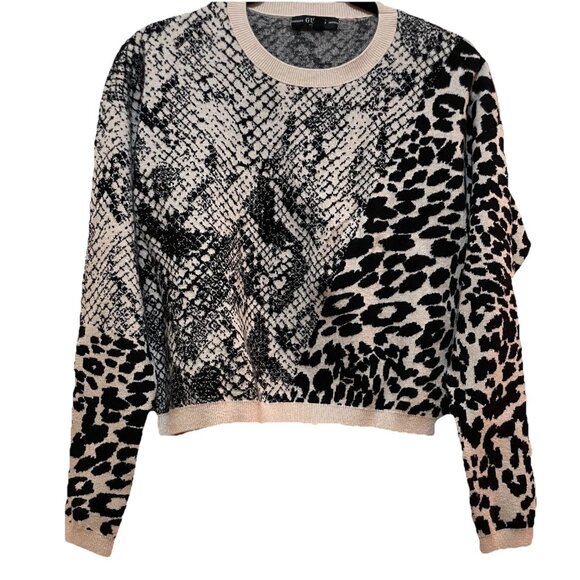 GUESS Tan & Black Tamelia Animal-Print Cropped Sweater Sz S - Picture 2 of 9